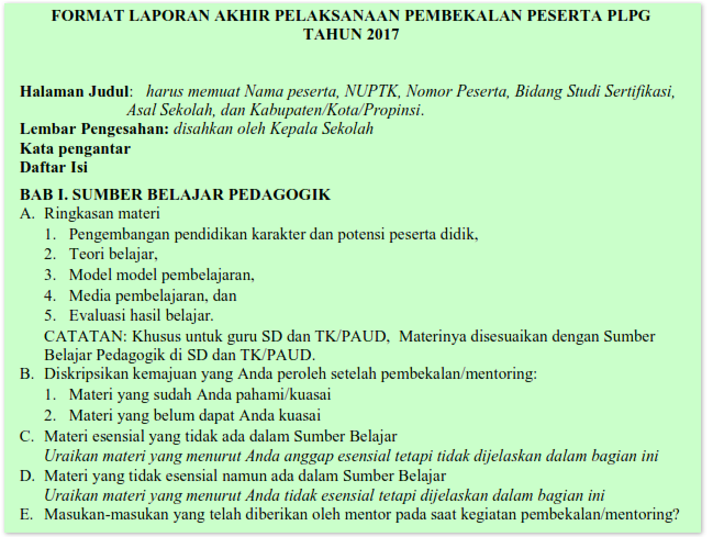 Format Laporan Final Pembekalan Pra Plpg Teruntuk Guru