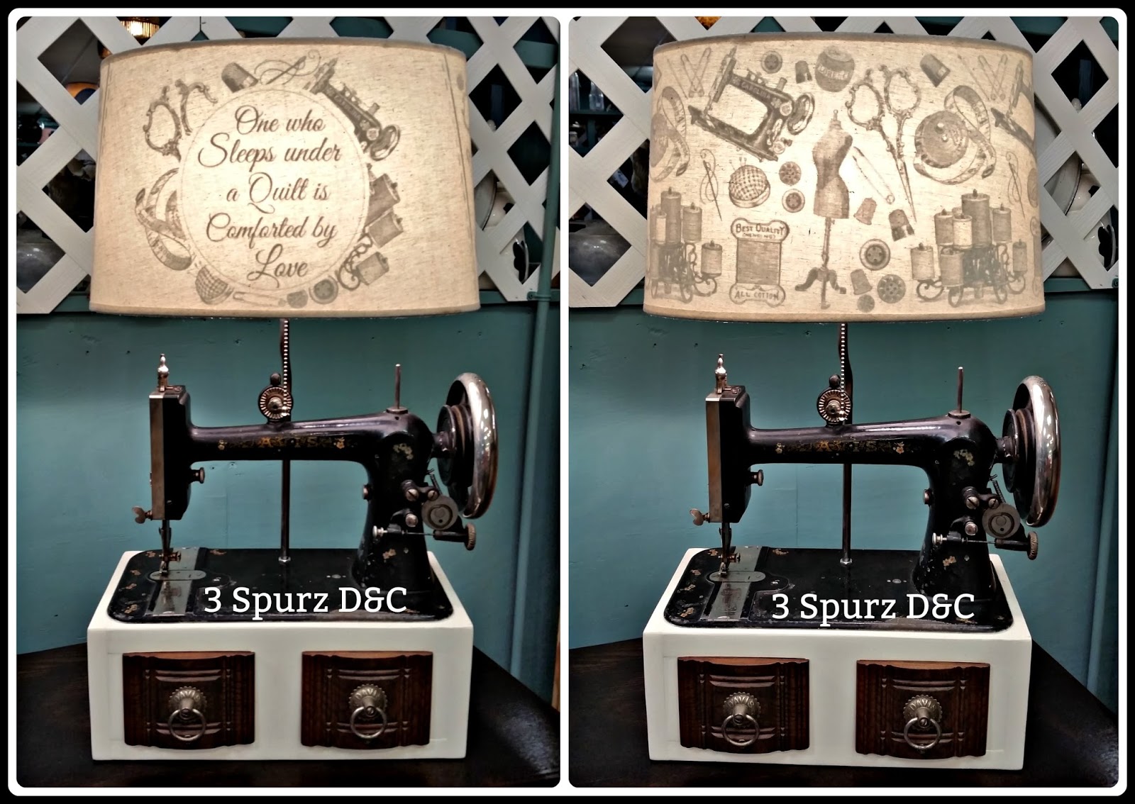 3 Spurz DandC Repurposed /Refurbished Creations!! Sewing machine lamps