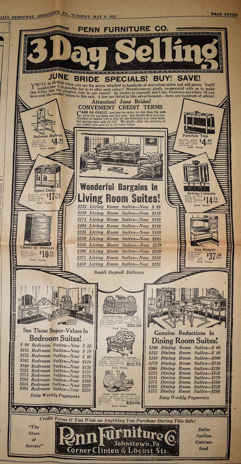 Vintage Johnstown Penn Furniture 1928