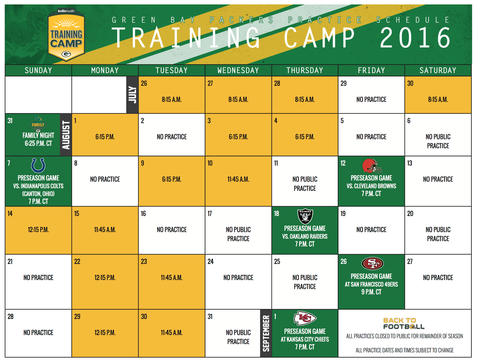 PACKERVILLE, U.S.A. 2016 Training Camp Schedule