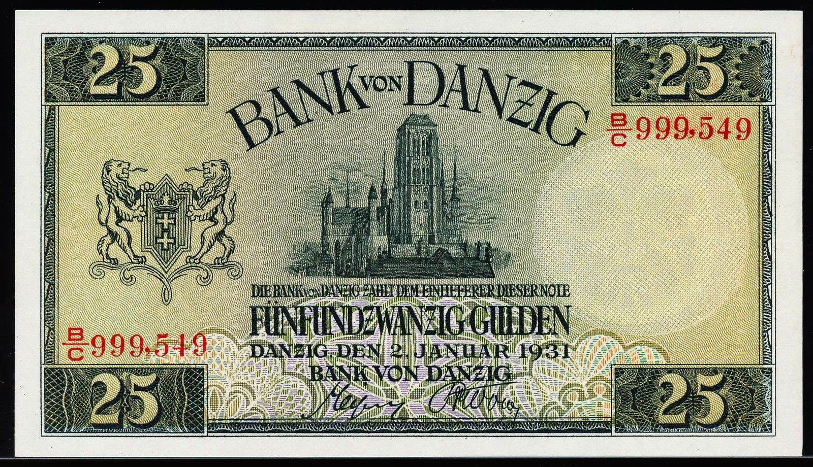 Danzig banknotes 25 Gulden