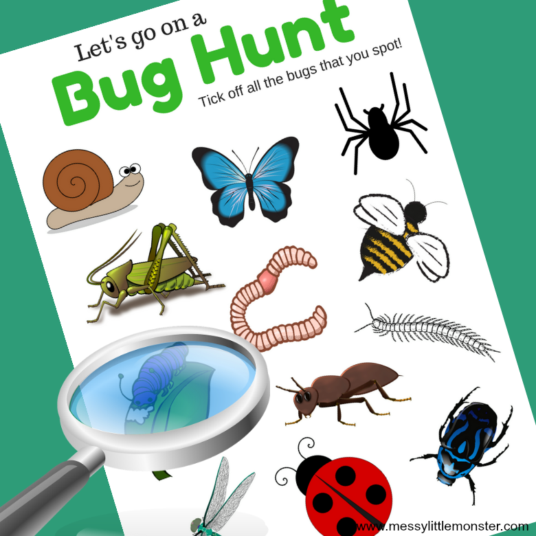 Bug Scavenger Hunt - FREE printable for minibeast loving kids - Messy Little Monster