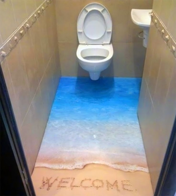welcoming 3D bathroom floor beach shaped