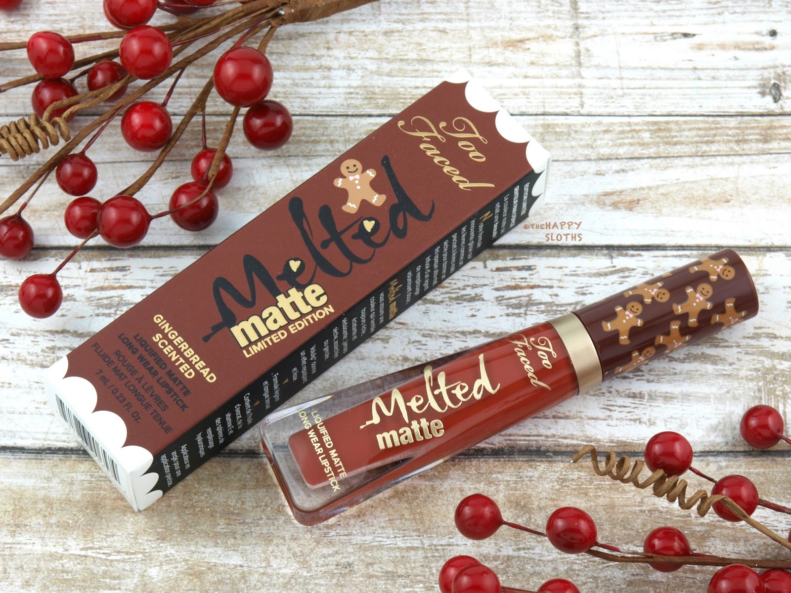 Too Faced Holiday 2017 | Melted Matte Liquified Lipstick in "Gingerbread Man": Review and Swatches