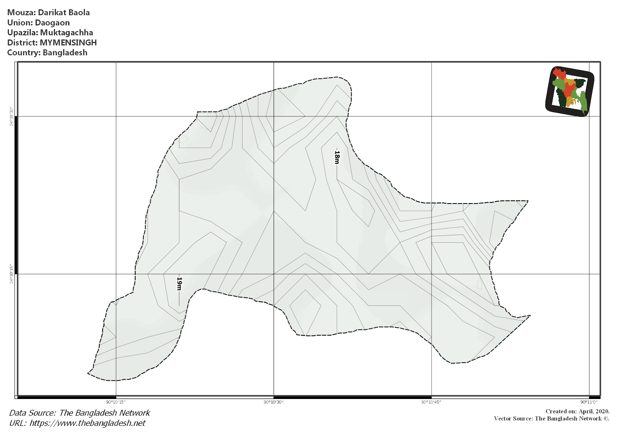 Map of Darikat Baola Mouza of Muktagachha Upazila, MYMENSINGH, Bangladesh.