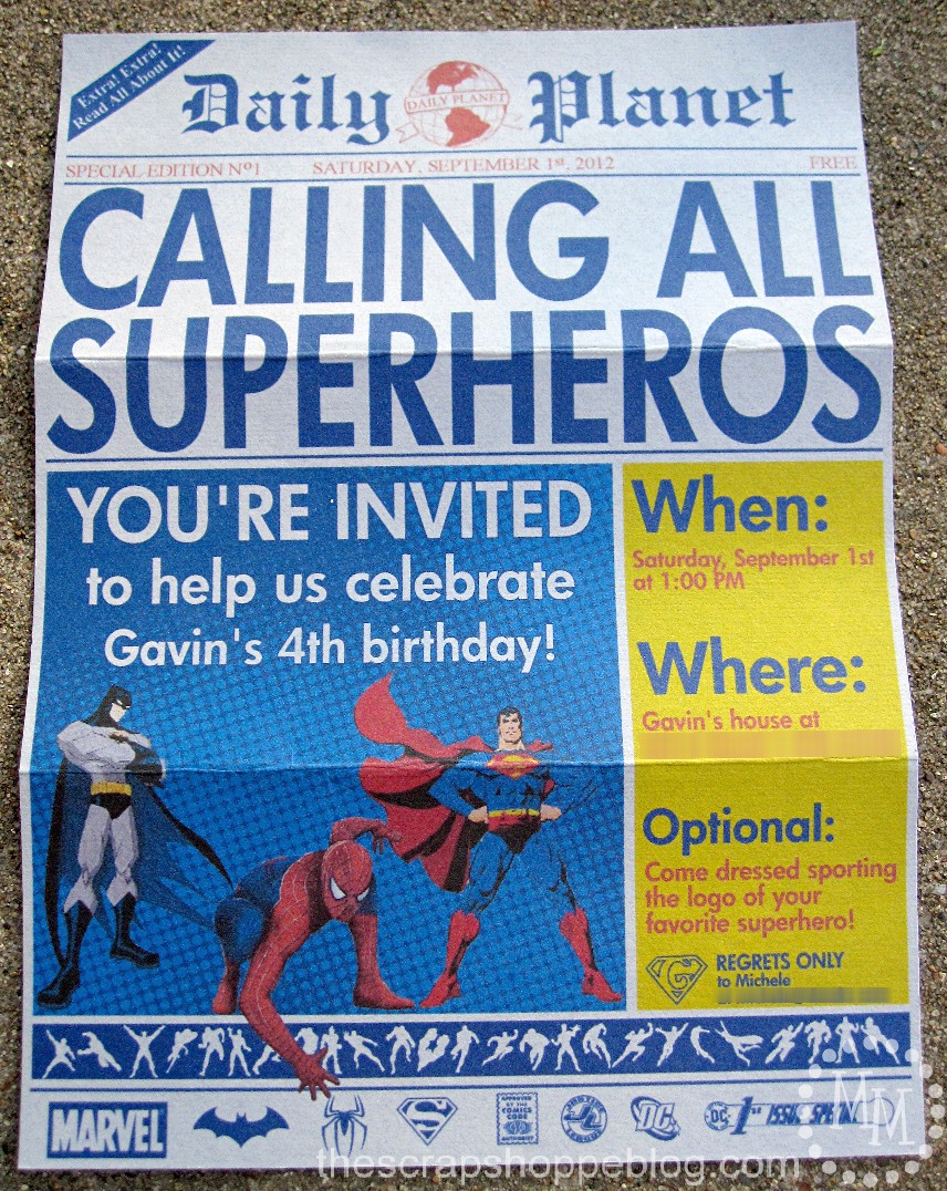 superhero newspaper birthday invitation - the scrap shoppe