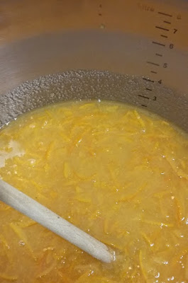 Picture of MaMade, sugar and water all stirred together in a saucepan, when I was making quick and easy home-made marmalade from MaMade