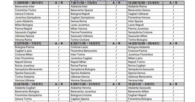 Calendario di calcio Serie A 2020-2021 da scaricare e stampare