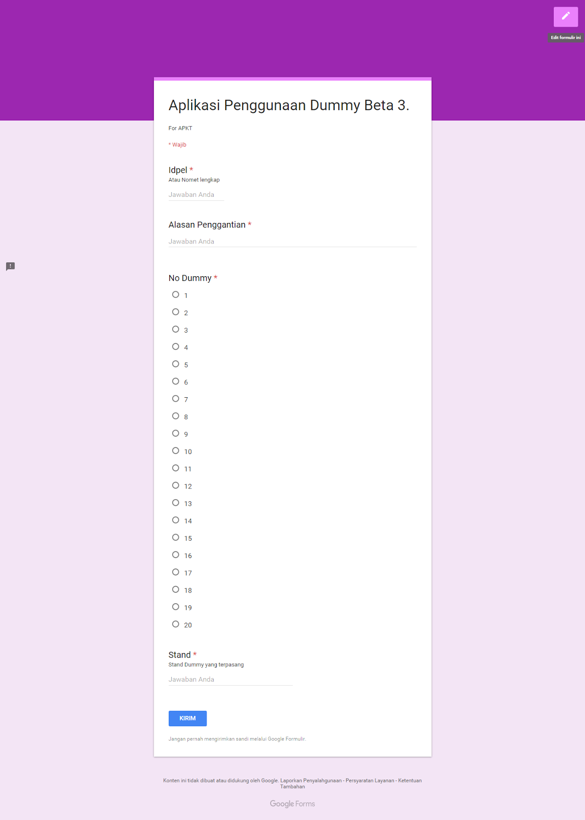 Form Monitoring Dummy