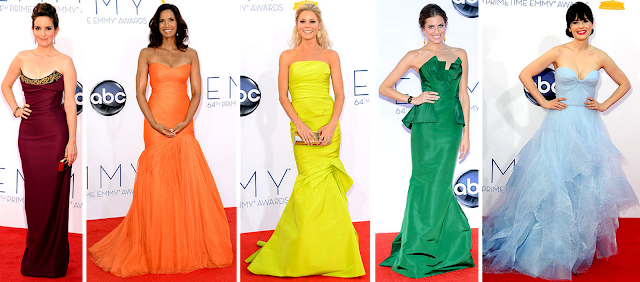 2012 Emmy Awards, Emmys fashion, Tina Fey, Padma Lakshmi, Julie Bowen, Allison Williams, Zooey Deschanel