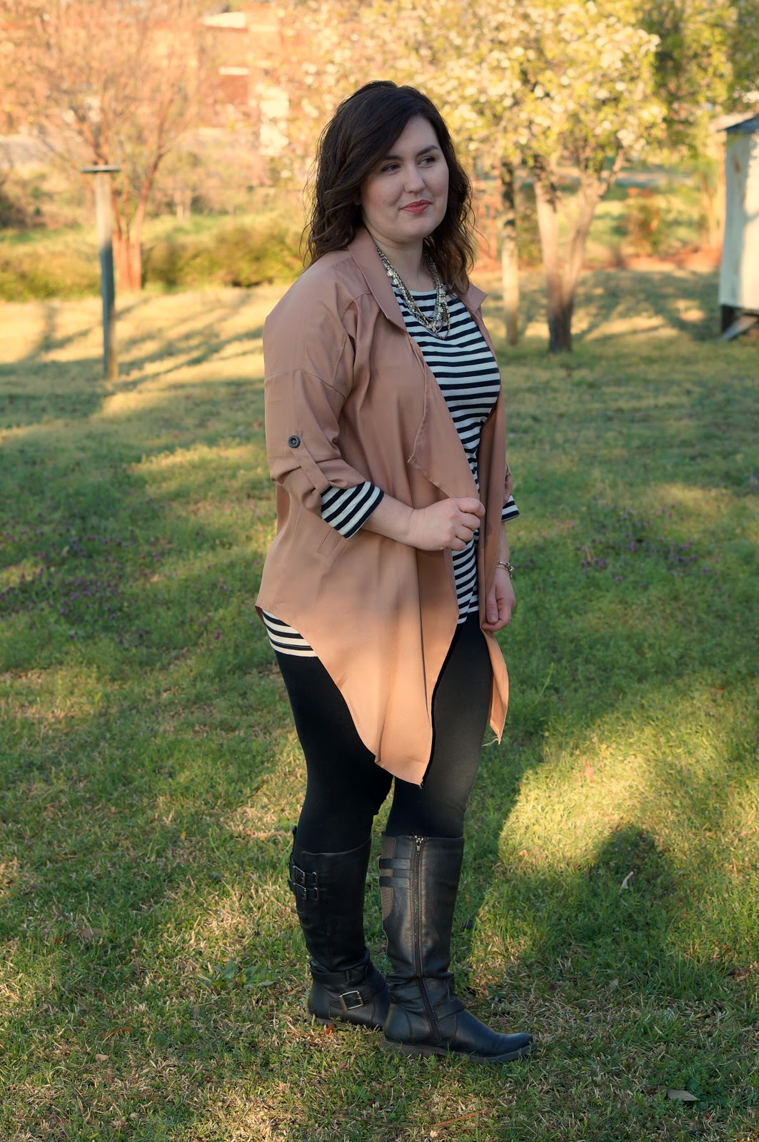 Rebecca Lately Striped Top Trench Jacket Outfit Facing Fashion Fears