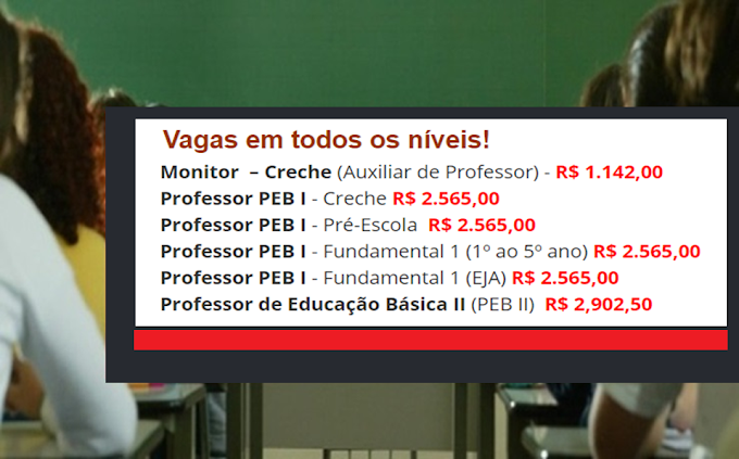 Seleção para Monitor de Creche, Professor PEB I e Professor PEB II com salários de até R$2.565,00 