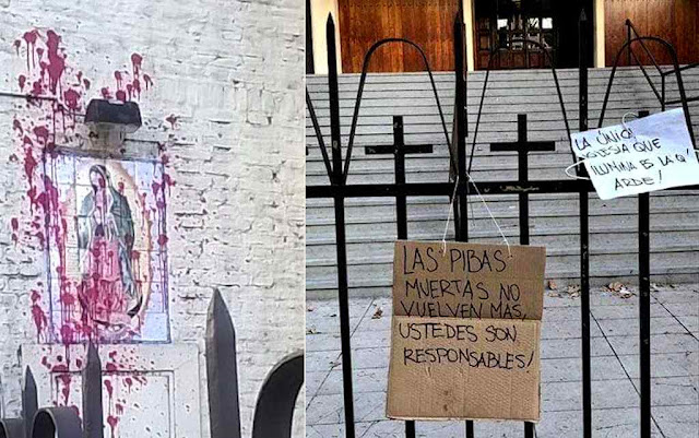 O cartaz menor diz: “a única Igreja que ilumina é a que pega fogo” O cartaz menor diz: “a única Igreja que ilumina é a que pega fogo”