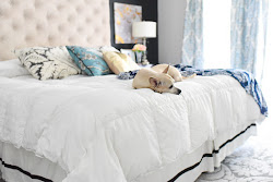 navy bedroom master farmhouse modern refresh decor bedding curtains room simple blanket