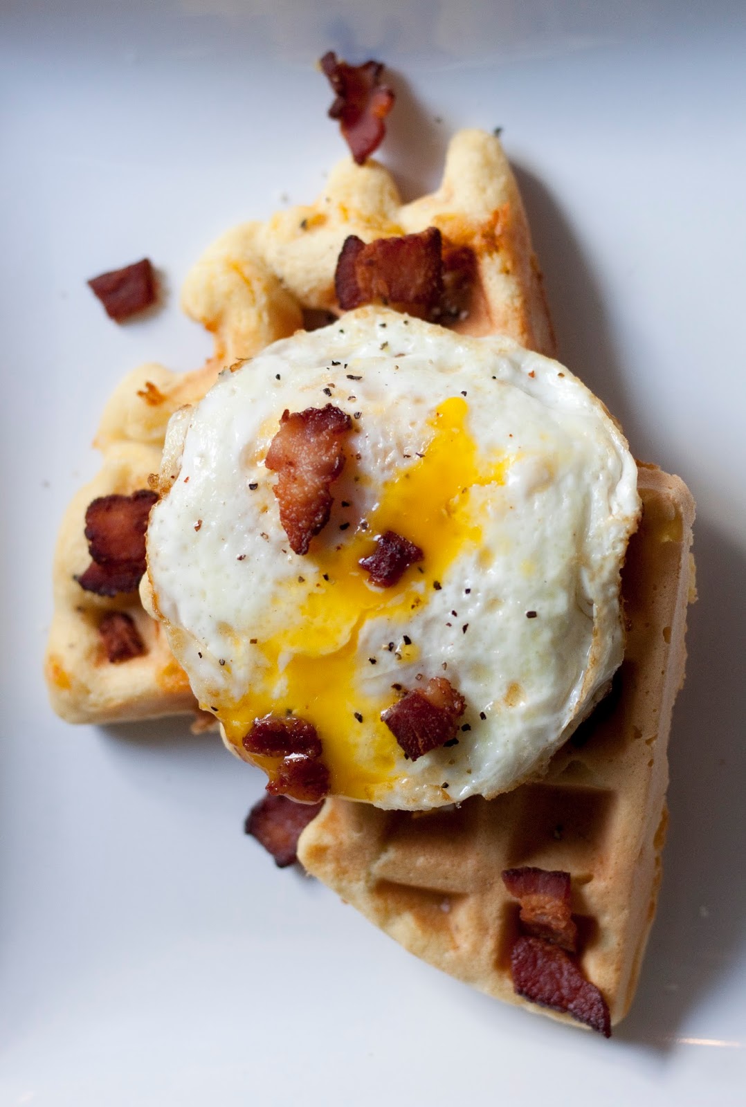 Bacon Cheddar Waffles Baking for Brendan