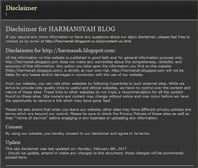 Disclaimer for HARMANSYAH BLOG