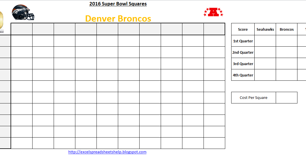 Excel Spreadsheets Help Super Bowl Squares 2016 Excel Template For 