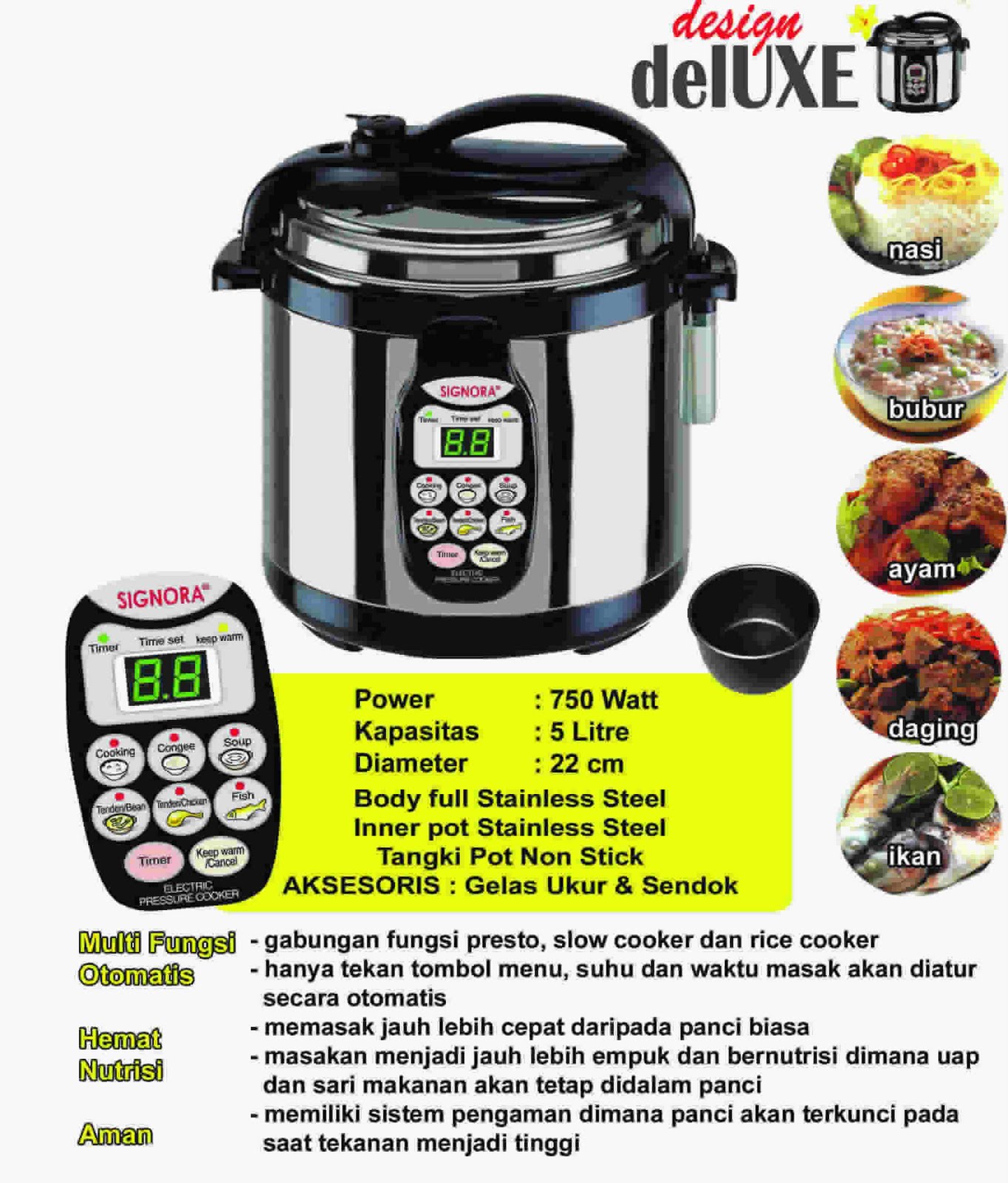 Signora Households Presto Listrik Signora Electric Pressure Cooker