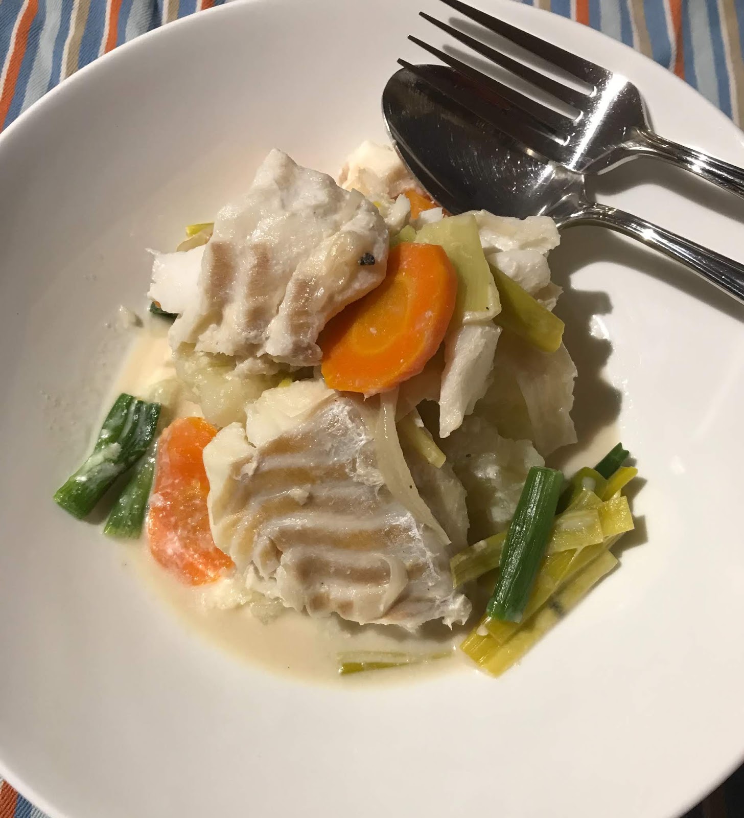 Cod with Leeks Poached in Peppered Almond Milk