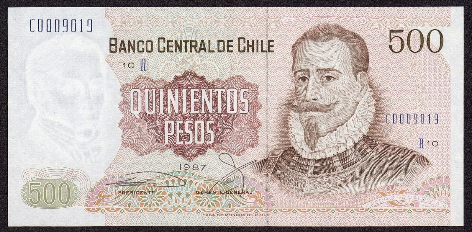 Chile 500 Pesos banknote 1987 Pedro de ValdiviaWorld Banknotes & Coins