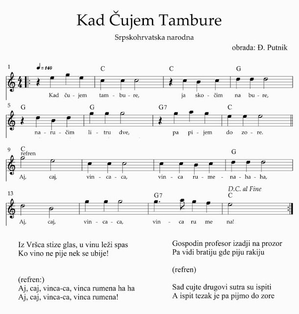 NOTE DOMACE I STRANE KAD ČUJEM TAMBURE NOTE AKORDI TEKST