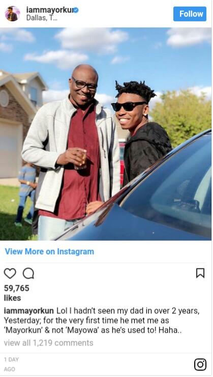 Mayorkun Reunites With His Dad After 2 Years Apart Mayorkun and his dad