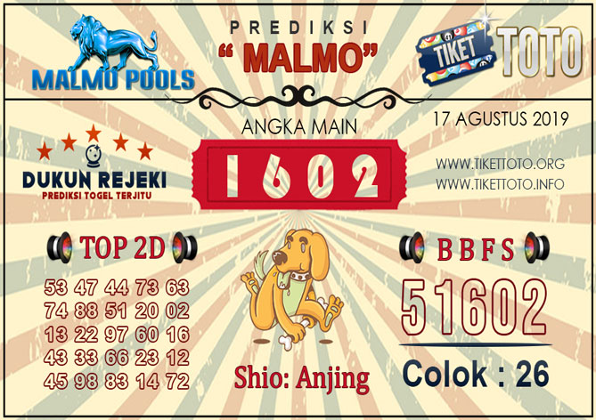 Prediksi Togel MALMO TIKETTOTO 17 AGUSTUS 2019