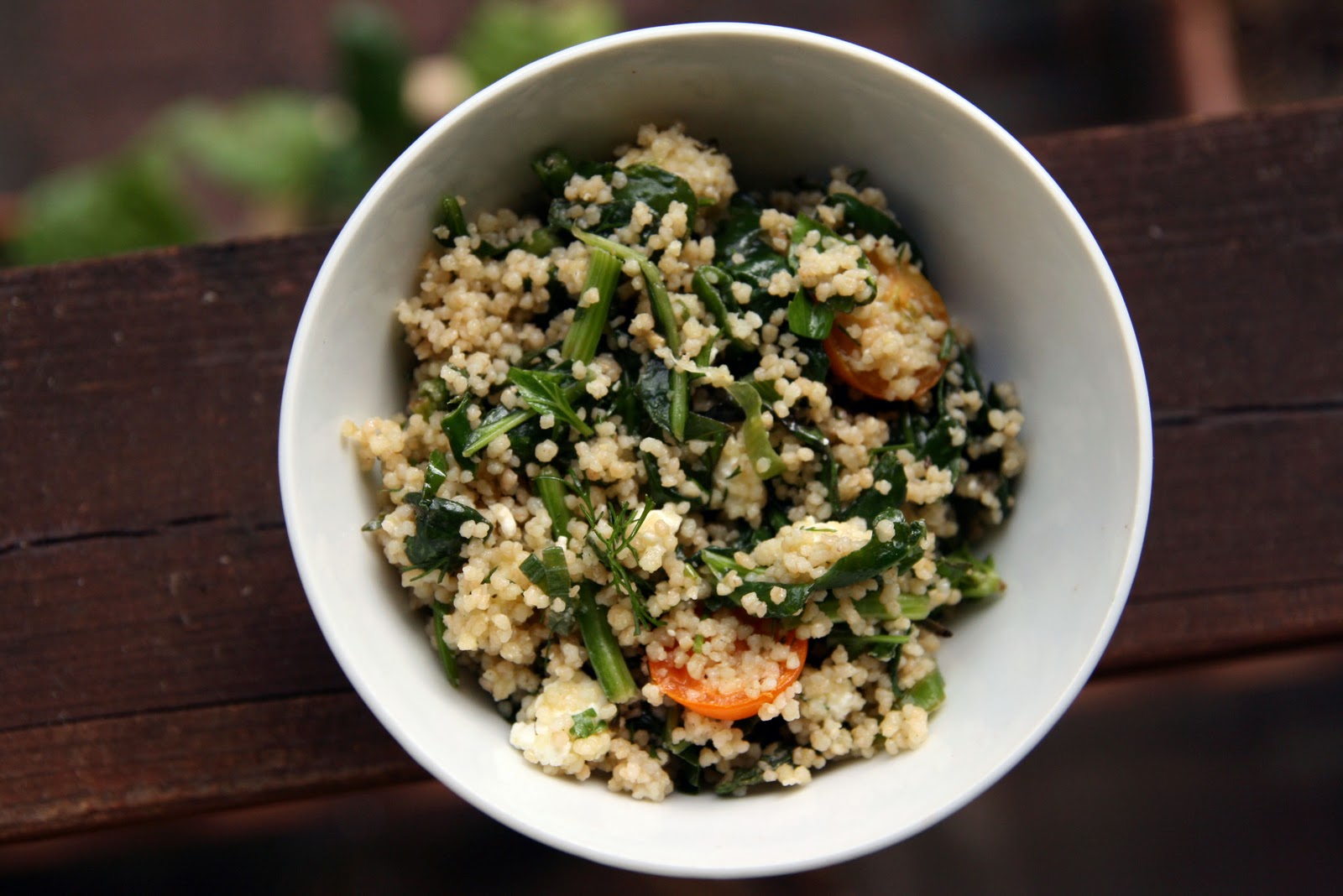 Couscous Salad with Spinach, Feta, Cherry Tomatoes and Herbs Recipe