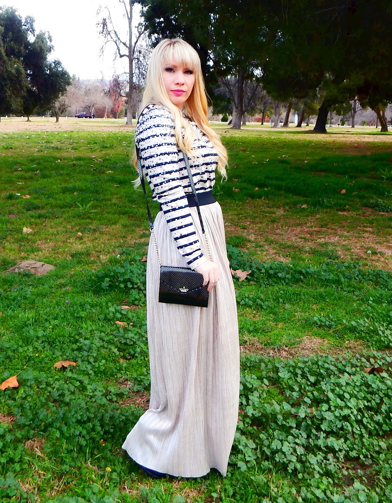 Sequin Striped Sweater Outfit
