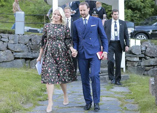 Crown Princess Mette-Marit wore ERDEM Aleena Floral Print Matelasse Dress