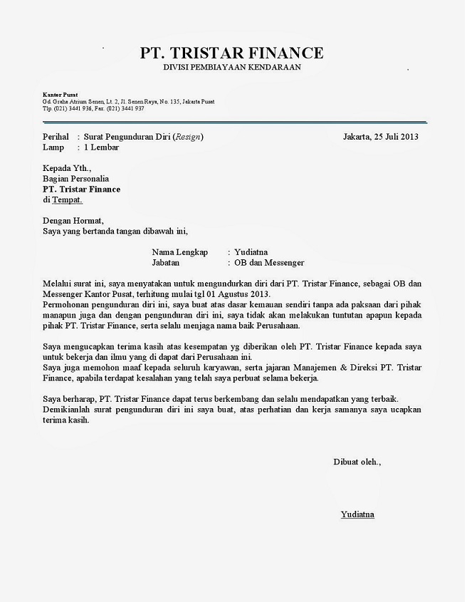 Contoh Surat Pengunduran Diri Words Simak Gambar Berikut