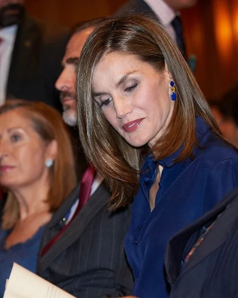 King Felipe and Queen Letizia attended the commemoration ceremony held on the occasion of 100th birthday of Camilo Jose Cela, Queen Letizia wore Carolina Herrera dress, skirt blouse