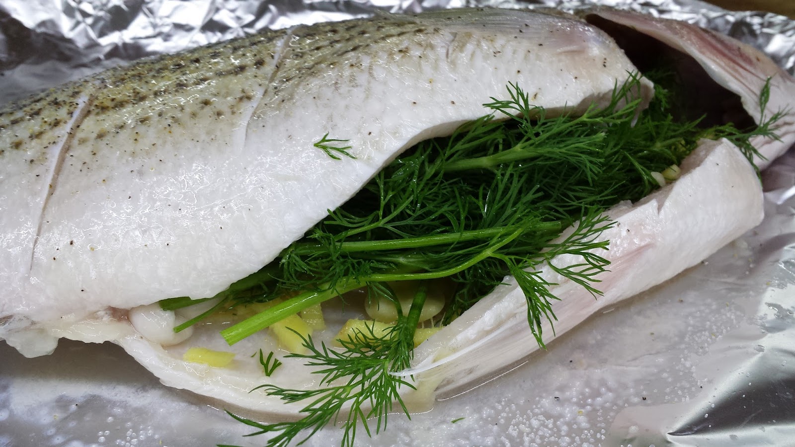 Let's eat......simple! Baked Whole Fish with Dill and Lime Sauce