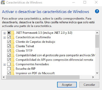 Las características de Windows que se pueden desactivar