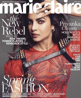Priyanka Chopra in red on Cover Page of Marie Claire April 2017
