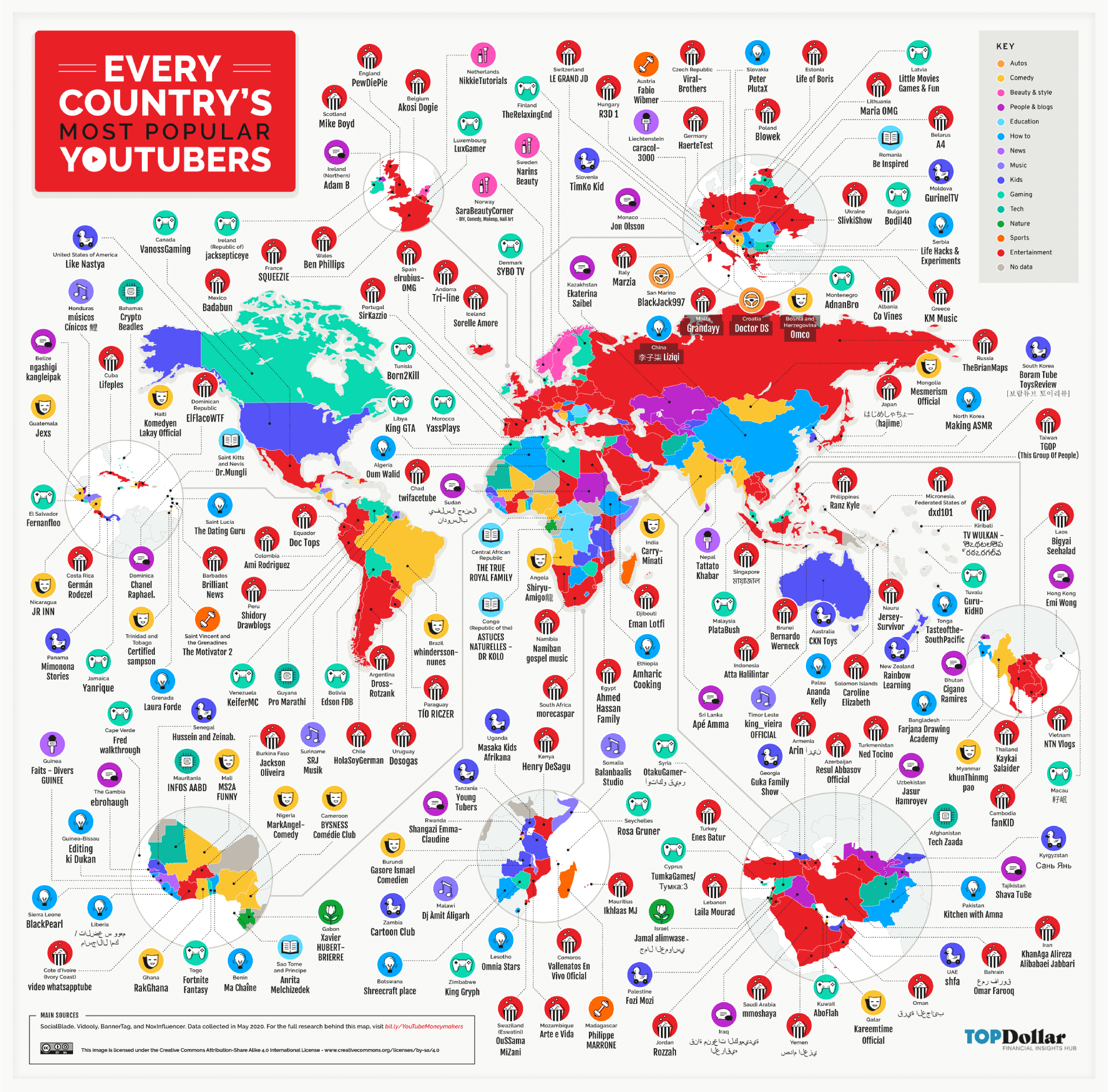 New map shows every country's most popular YouTube channel (and estimated earnings)
