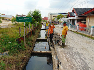 Petugas Kebersihan Cipta Karya Bersihkan Drainase Jalan Mangga Kelurahan Rimba Sekampung 