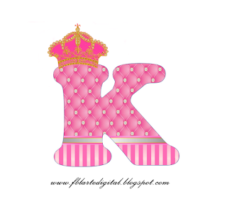 Alfabeto con Corona Dorada y Rosa. Pink Alphabet with Golden and Pink Crown.