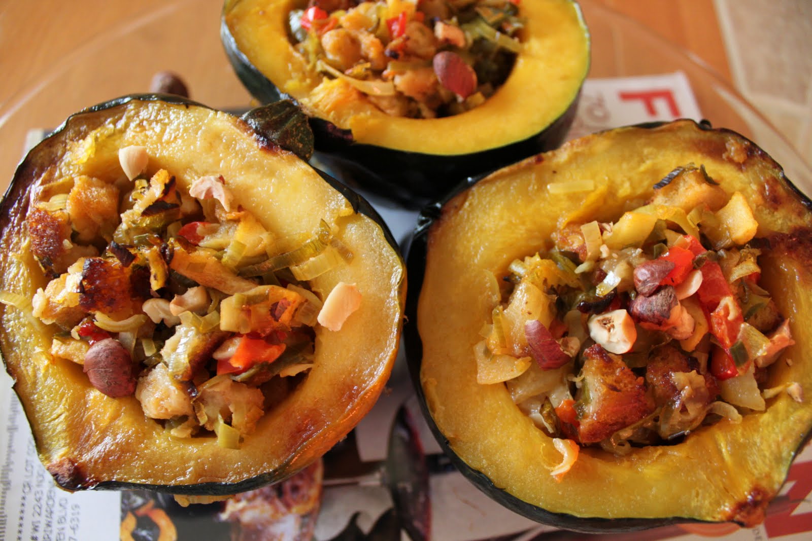 Baked Acorn Squash with Chestnuts, Apples and Leeks