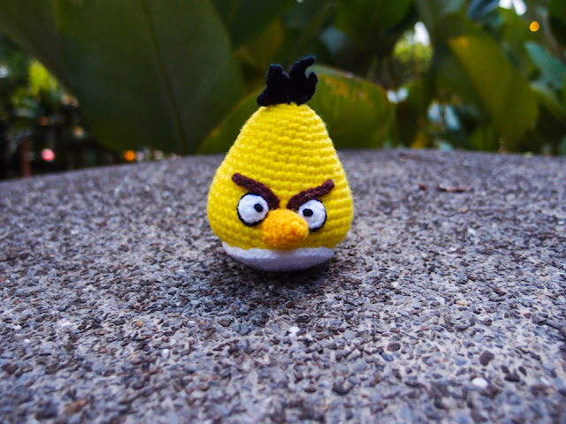 crocheted yellow angry bird amigurumi
