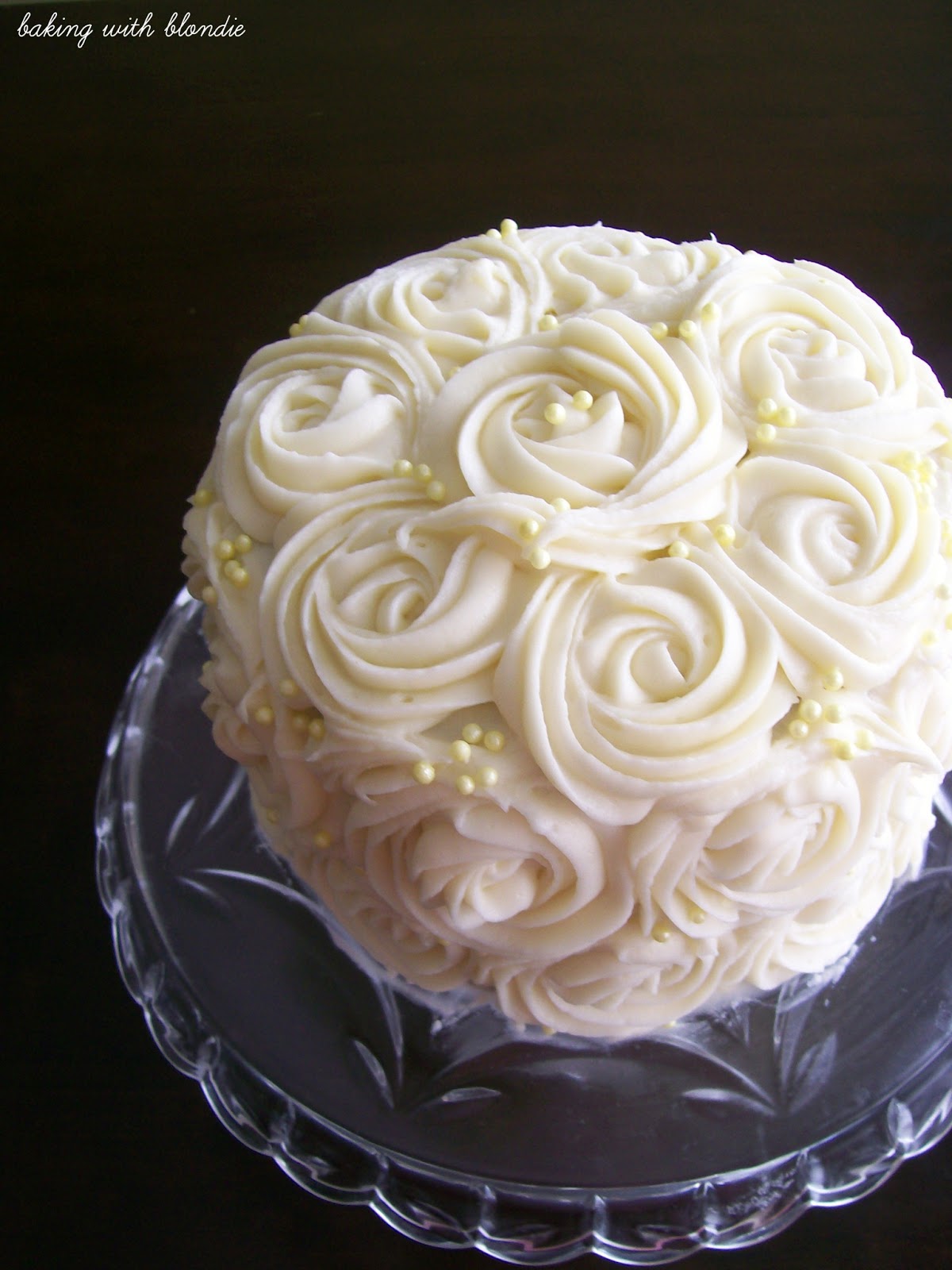 Almond Cream Cheese Frosted Rosette Cake