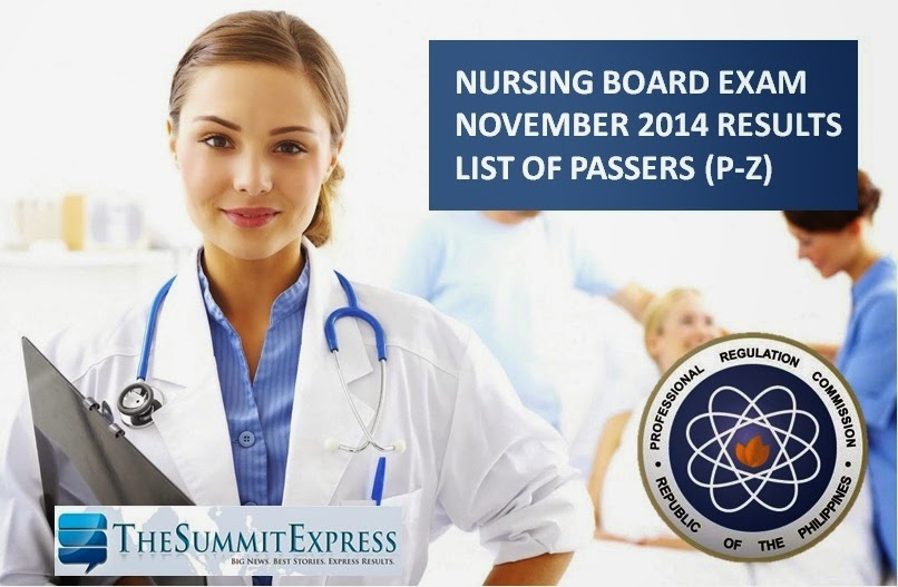 November 2014 Nursing board exam NLE Results P-Z List of Passers