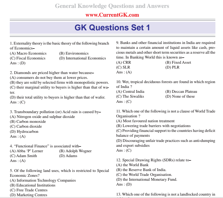 rrb gk questions in english