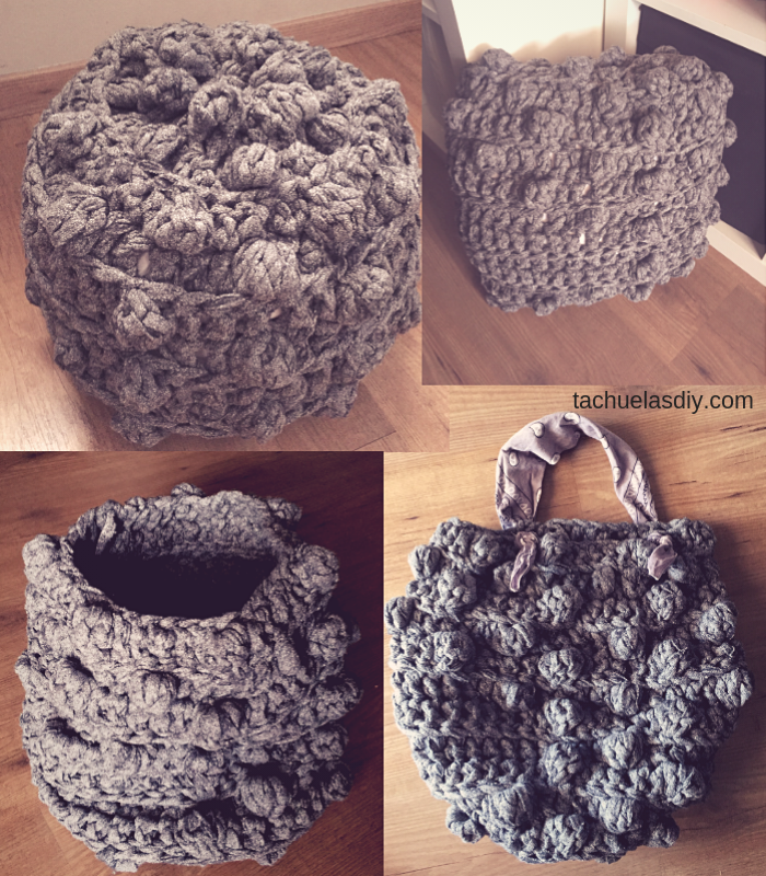 4 proyectos de decoración en 1 solo patrón a ganchillo o crochet, podrás hacer un puff,una cesta,un bolso,un cojín ,es genial...