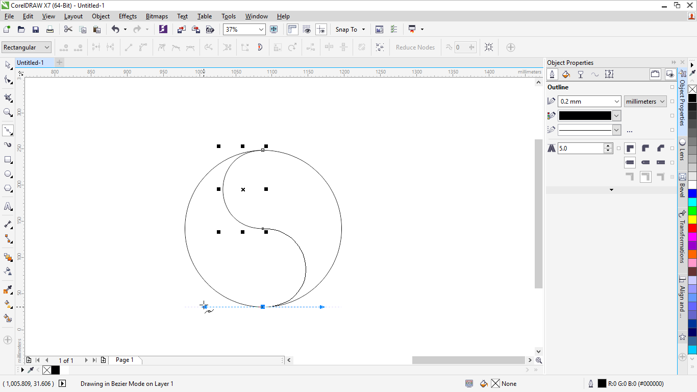 Инструмент Безье в coreldraw
