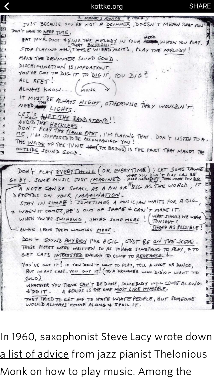 Thelonious Monk's Advice to Steve Lacy