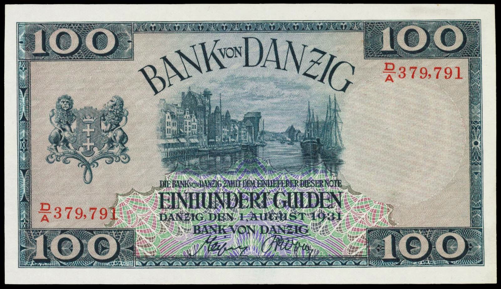 Danzig banknotes 100 Gulden