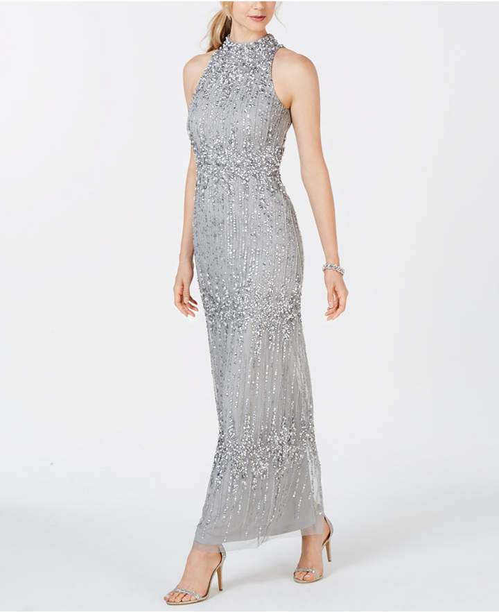 Adrianna Papell Beaded Halter Column Gown