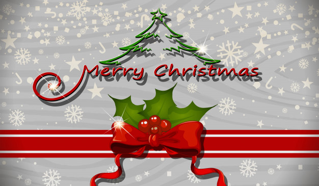 Christmas card template with mistletoes and ribbon Free Vector