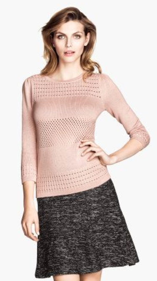 outfit post: pink knit sweater, black pencil skirt, black pointed toe ...